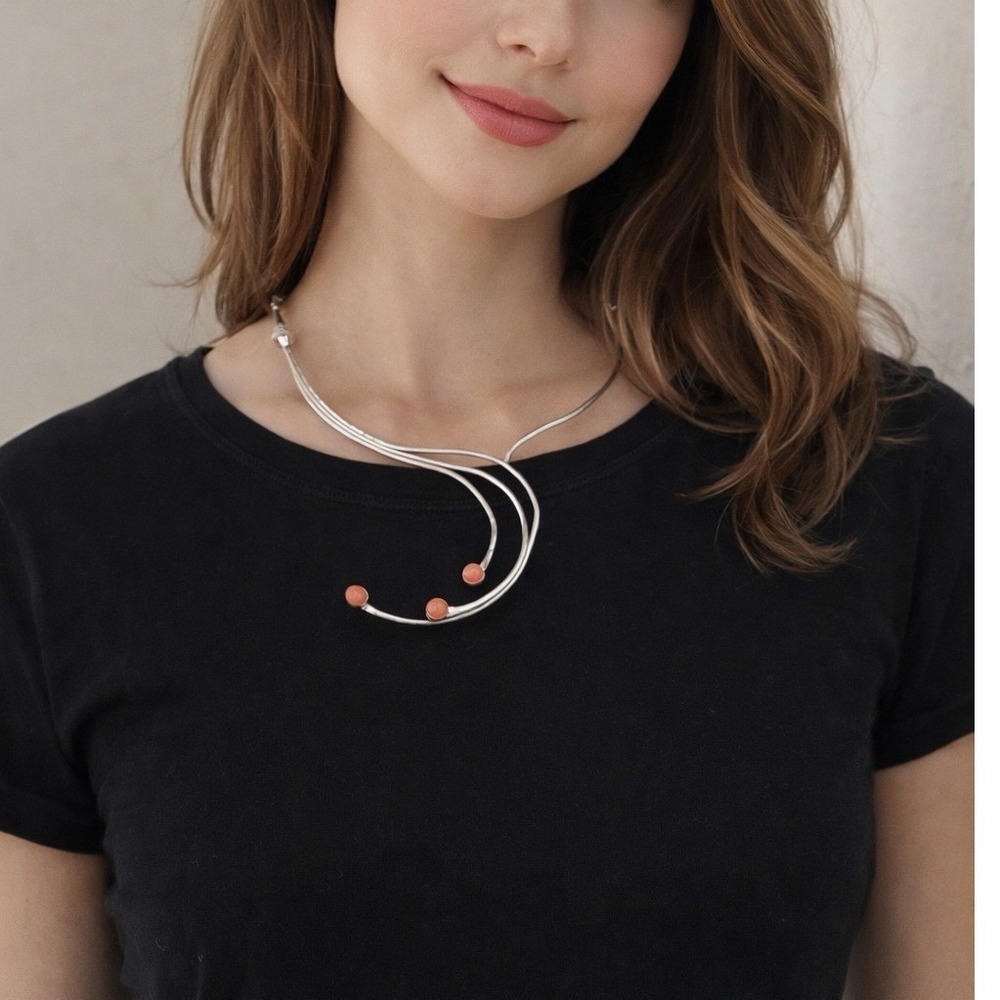 Unbranded Collar Necklace Women OS Silver Coral Good Modernist‎ Asymmetrical
